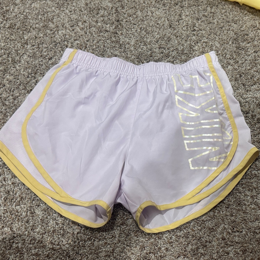 Nike Women's Pastel Purple and Yellow Athletic Shorts